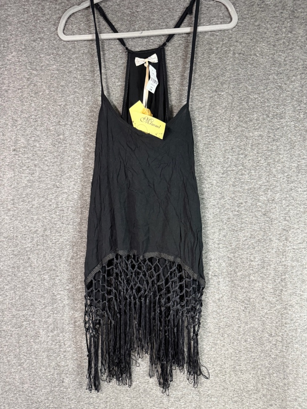 Mirumi Black Fringe Tank Top Camisole Boho Tassel Racerback S/M NWT 100% Cotton